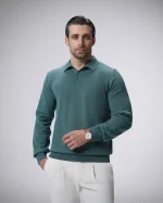 پلیور بافت سه دکمه یقه برگرد مردانه کد 001