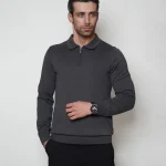 پلیور بافت نیم زیپ یقه برگرد مردانه کد 043