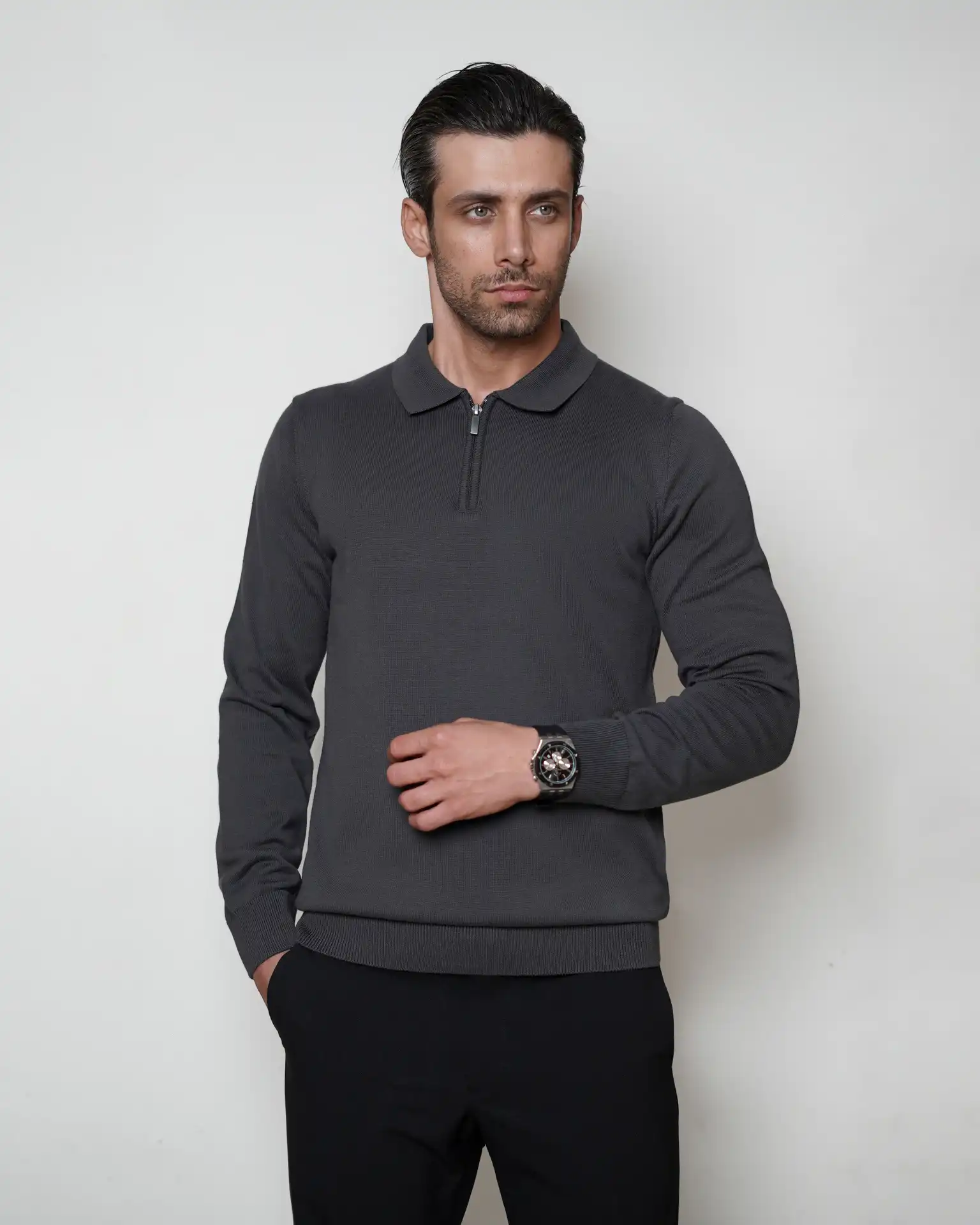 110043043216636 پلیور بافت نیم زیپ یقه برگرد مردانه کد 043 - تصویر 1