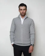 ژاکت بافت زیپی یقه ایستاده مردانه کد 383