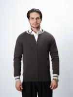 ژاکت بافت زیپی یقه ژاپنی مردانه کد 412 - تصویر 2