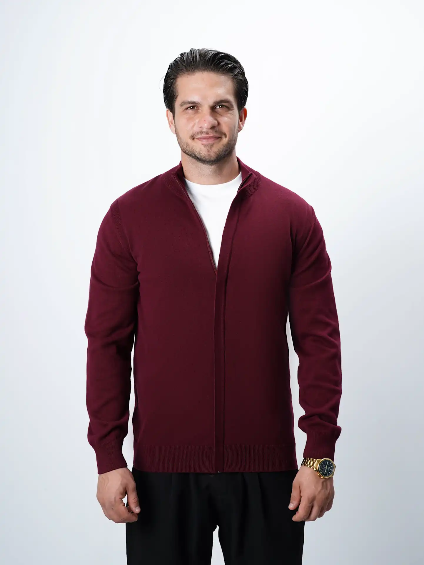 110424043513236 ژاکت بافت زیپی یقه ایستاده مردانه کد 424 - تصویر 1