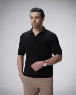 پولوشرت بافت یقه شکاری مردانه کد 446 - تصویر 4