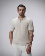 پولوشرت بافت یقه شکاری مردانه کد 449 - تصویر 3