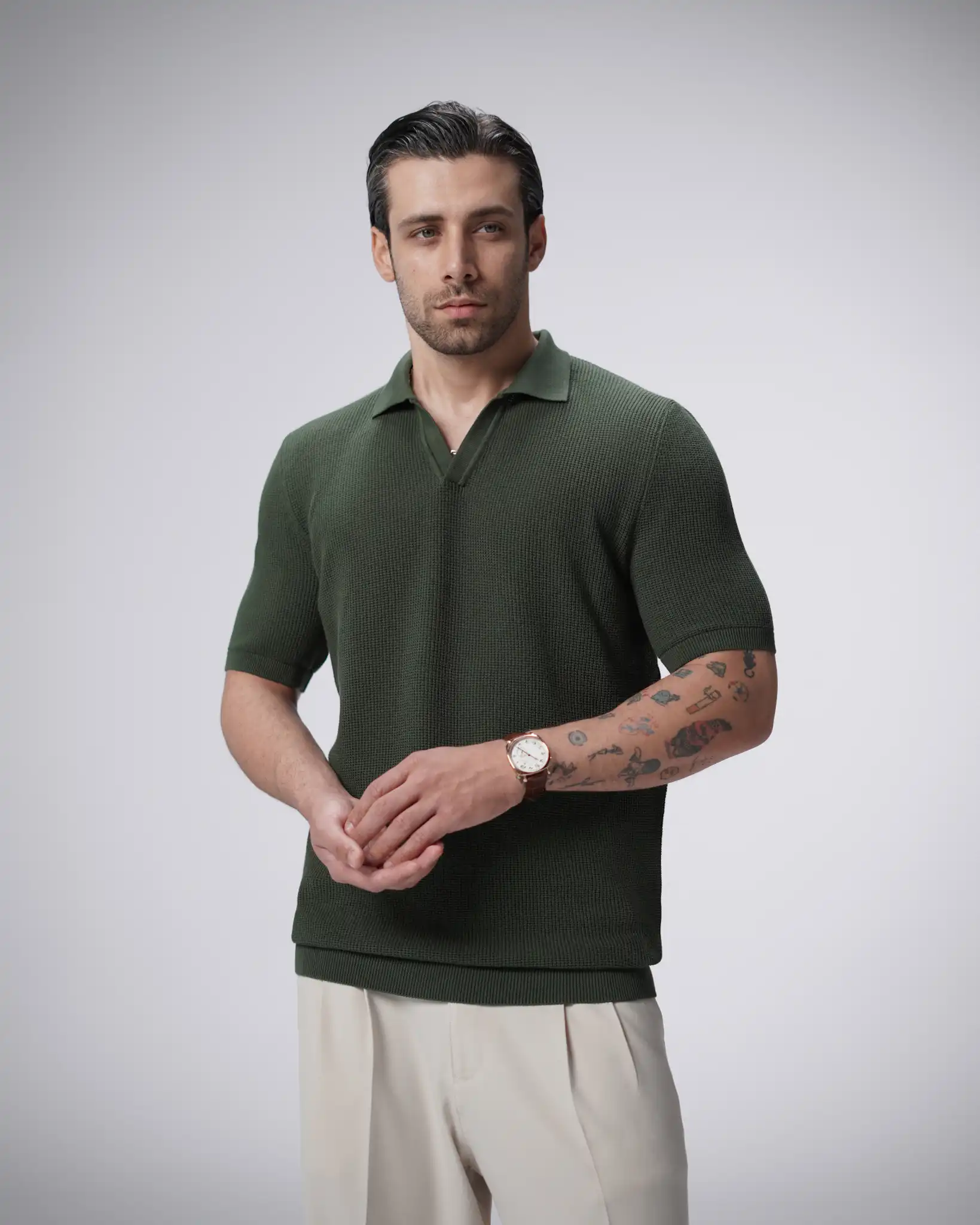 110449041919136 پولوشرت بافت یقه شکاری مردانه کد 449 - تصویر 1