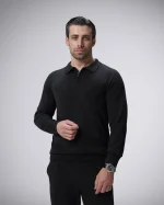 پولوشرت آستین بلند بافت نیم زیپ یقه برگرد مردانه کد 450