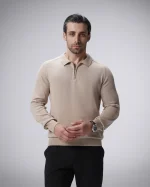 پولوشرت آستین بلند بافت نیم زیپ یقه برگرد مردانه کد 450 - تصویر 3