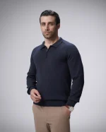 پولوشرت آستین بلند بافت نیم زیپ یقه برگرد مردانه کد 450 - تصویر 2