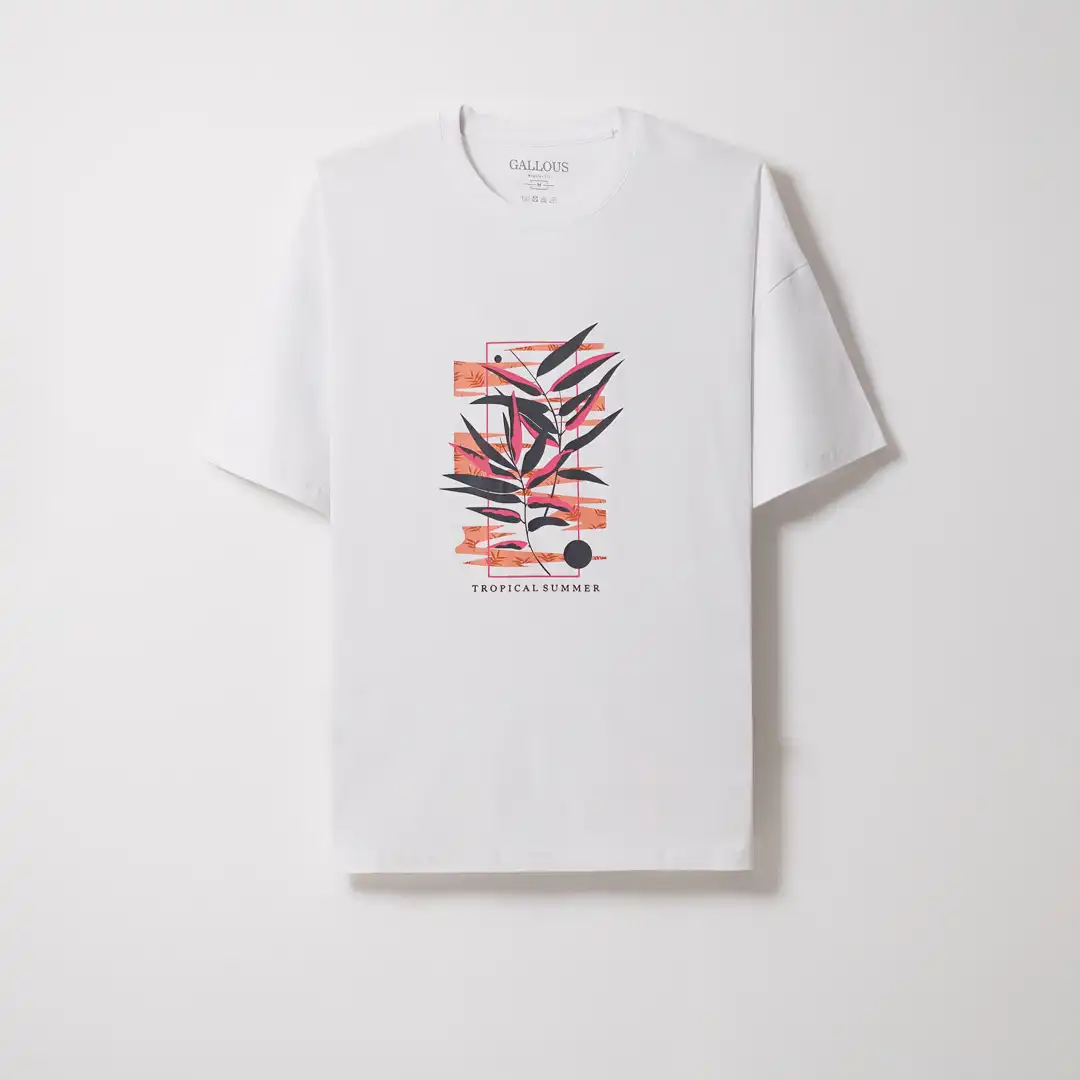 120140027102256 تیشرت آستین کوتاه یقه گرد طرح برگ مردانه کد 140 - تصویر 1